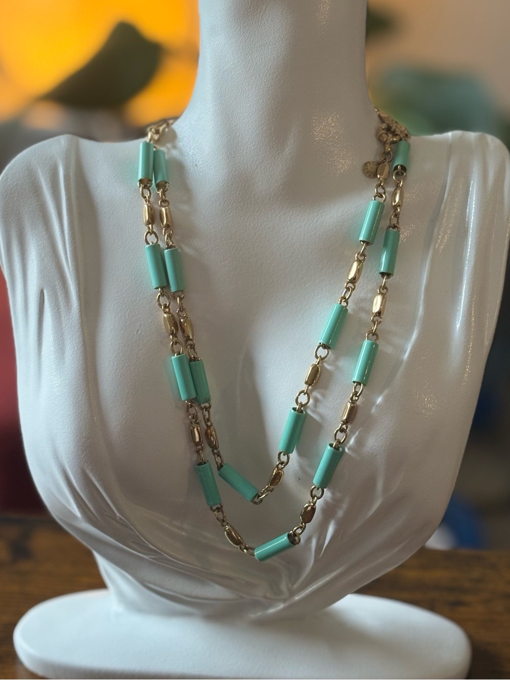 J.Crew Aqua Mint Gold Long Beaded Statement
Necklace